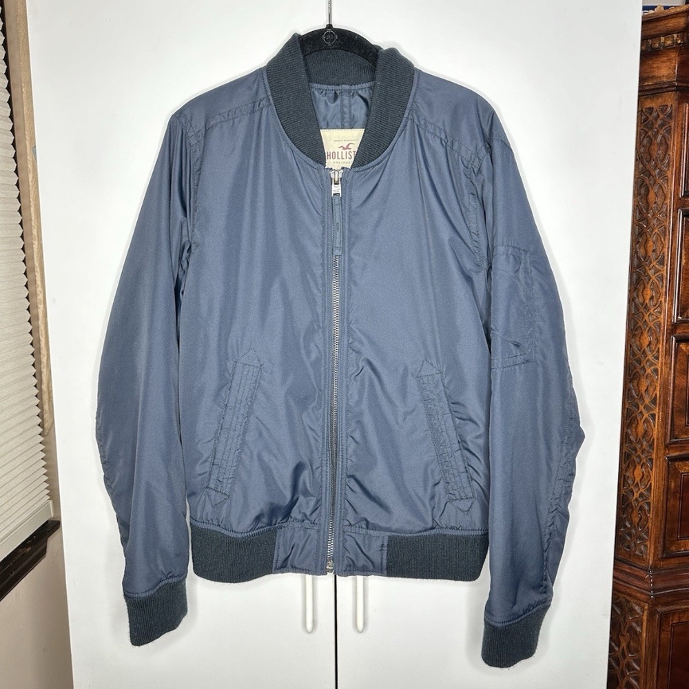 Hollister California Lightweight Bomber Jacket Zip Up Navy Mens Size Small